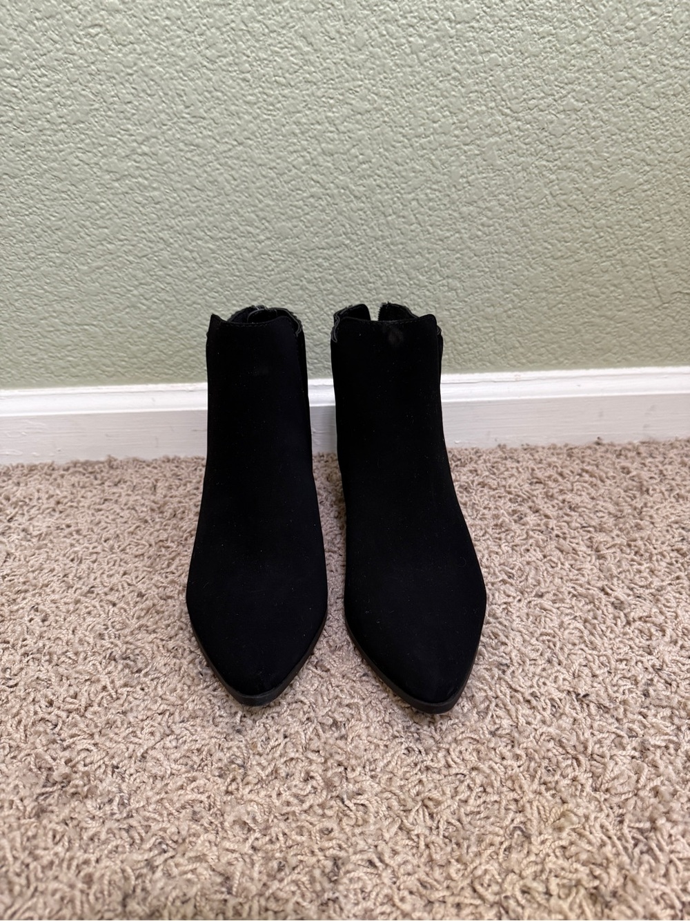 Cityclassified Black Pointed Toe Suede-Look Ankle Booties